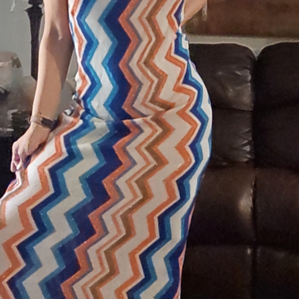 MC2 Saint Barth Strapless Zigzag Dress - Blue, Orange, White - Picture 4 of 9